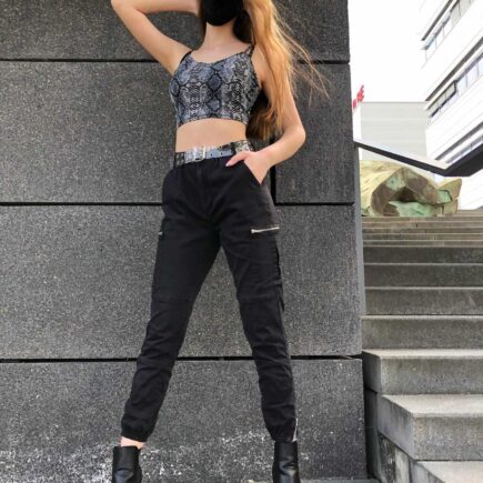 Laura Offermann Posing in Crop Top and Black Pants