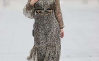 Myleene Klass in Sheer Leopard Print Dress in London