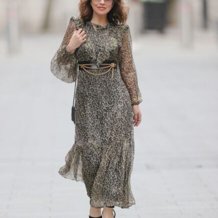 Myleene Klass in Sheer Leopard Print Dress in London