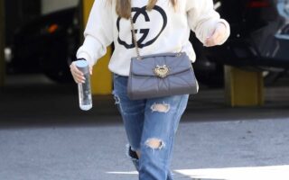 Sofia Vergara Running Errands in Gucci Sweater and Blue Jeans