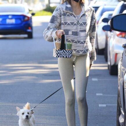 Kaia Gerber at Alfred Coffee with her Dog Milo in LA