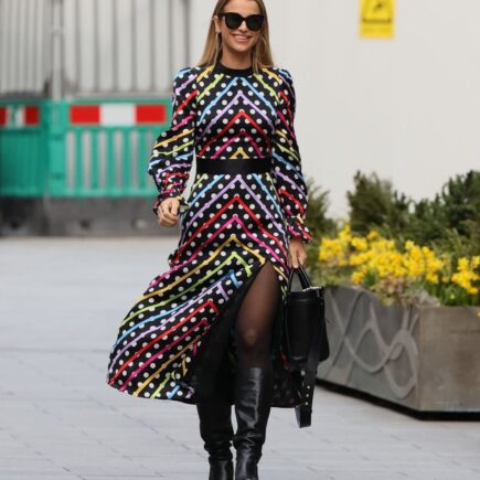 Vogue Williams Goes to Work in a Chic Polka Dot Striped Dress