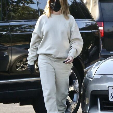 Ashley Tisdale Opts for Beige Sweatsuit and Black Face Mask on a Coffee Run in LA
