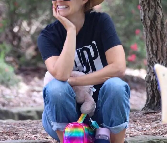 Natalie Portman Looks Casual at a Gas Station and in a Local Park with Kids