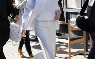 Kendall Jenner In A White Suit And Sweater Heads To Lunch In NY