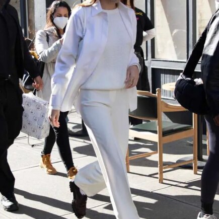 Kendall Jenner In A White Suit And Sweater Heads To Lunch In NY