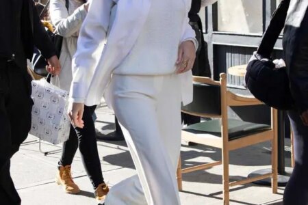 Kendall Jenner In A White Suit And Sweater Heads To Lunch In NY