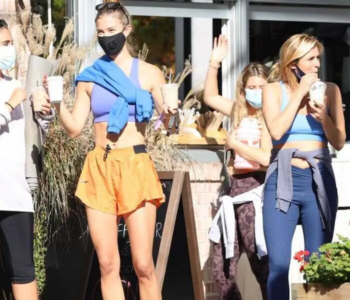 Nina Agdal Showcases Her Toned Midriff while Leading Her Fitness Class