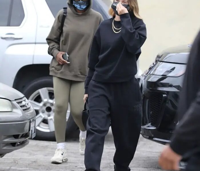 Hailey Bieber Arrives at a Yoga Class in Alexander Wang Sweatsuit in LA