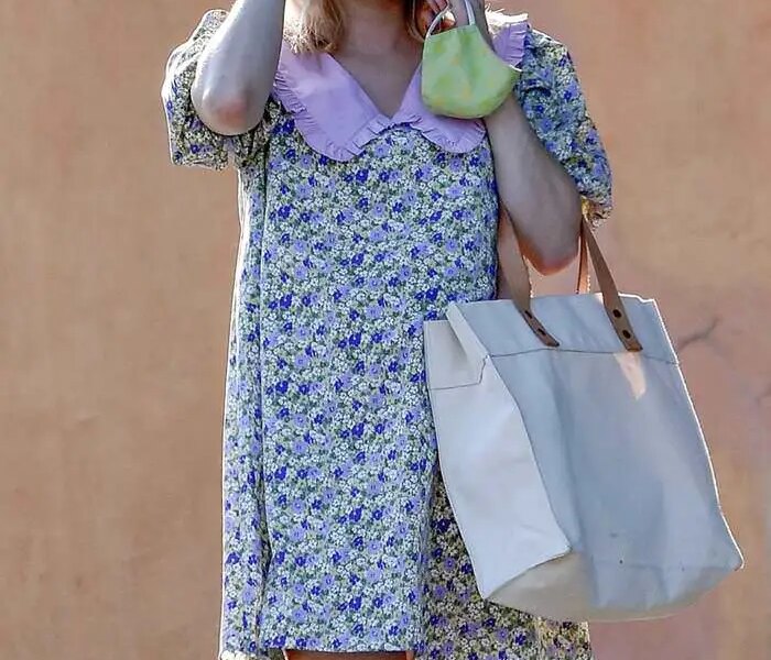 Pregnant Emma Roberts Looks Cute in Babydoll Dress in LA