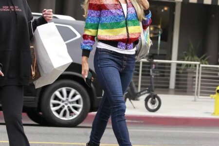 Paris Hilton Rocks a Rainbow Jacket while Shopping in Beverly Hills