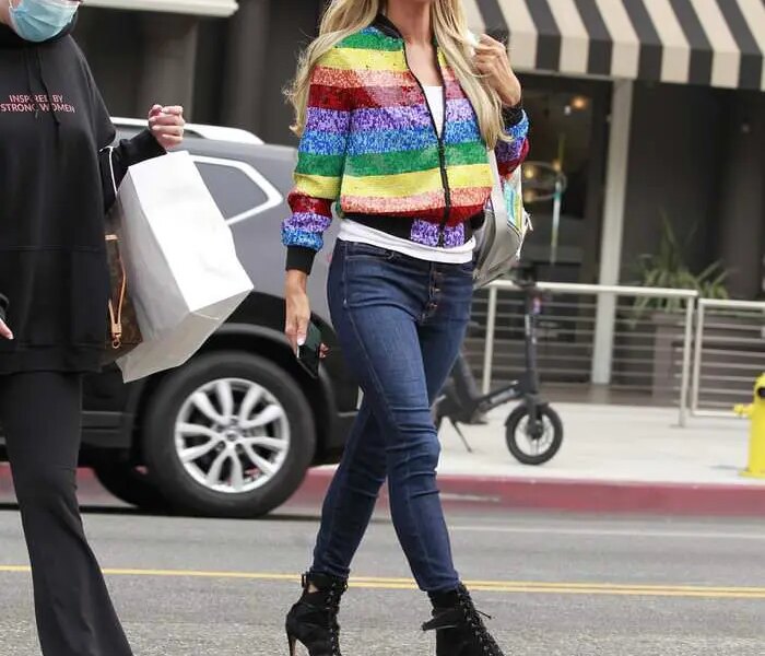 Paris Hilton Rocks a Rainbow Jacket while Shopping in Beverly Hills