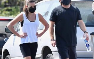Lea Michele in a Tank Top and Shorts as she Takes a Walk with Zandy Reich