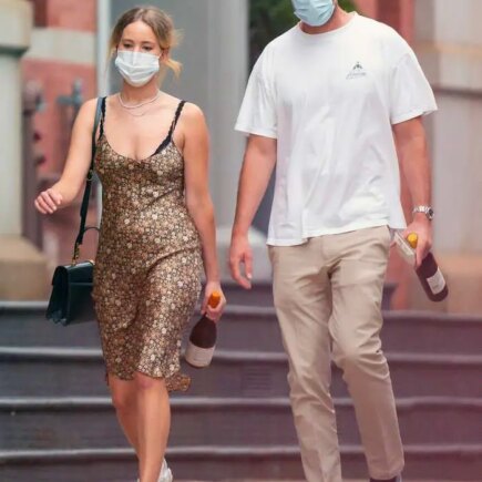 Jennifer Lawrence Out Wearing a Silky Dress with Husband Cooke Maroney