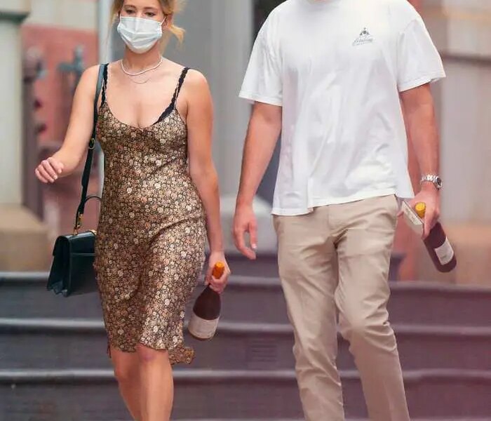 Jennifer Lawrence Out Wearing a Silky Dress with Husband Cooke Maroney