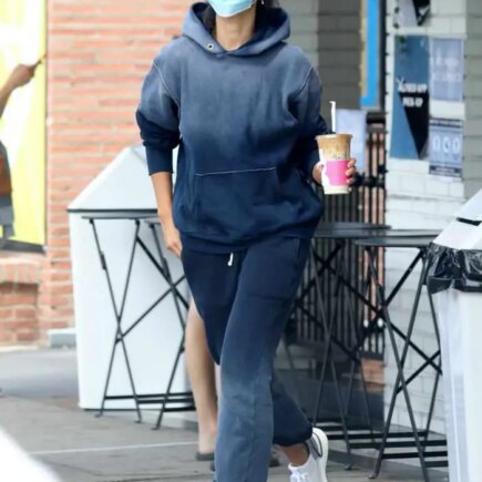 Eiza González Run Out in Baggy Blue Bleached Sweats for Coffee in LA