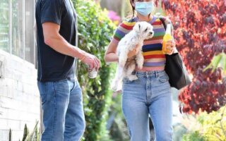 Ana de Armas in a Rainbow-striped Top with Ben Affleck Outside her Home