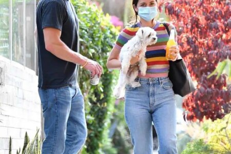 Ana de Armas in a Rainbow-striped Top with Ben Affleck Outside her Home