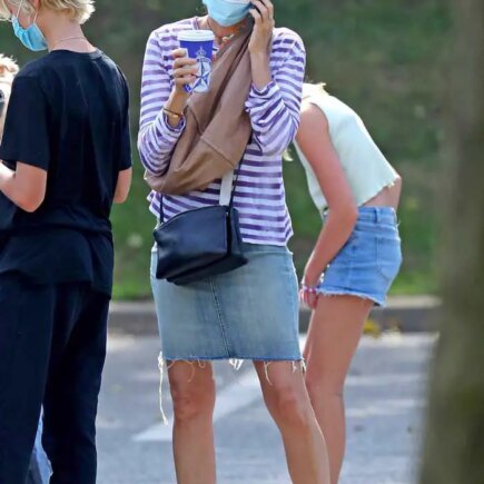 Naomi Watts in Chic Stripes as she Grabs Coffee in The Hamptons