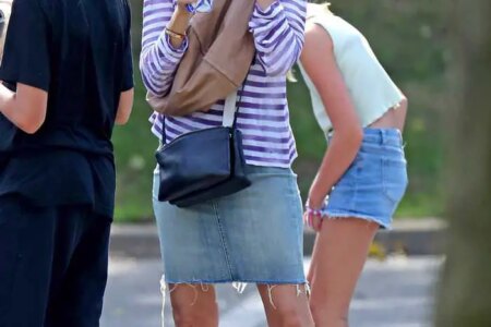 Naomi Watts in Chic Stripes as she Grabs Coffee in The Hamptons