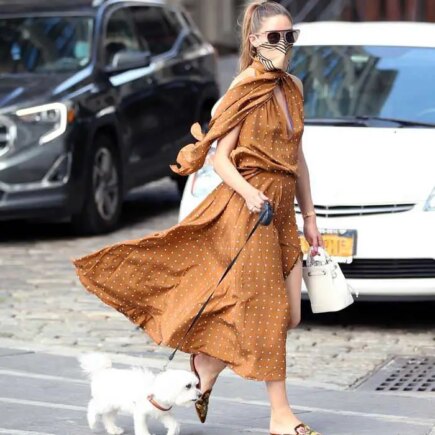 Olivia Palermo is a True Fashionista in Brown Polka Dress Out in NYC