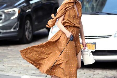 Olivia Palermo is a True Fashionista in Brown Polka Dress Out in NYC