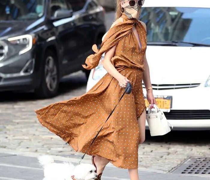 Olivia Palermo is a True Fashionista in Brown Polka Dress Out in NYC