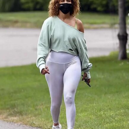 Jennifer Lopez in her Famous Flashdance Outfit Out with Her Kids