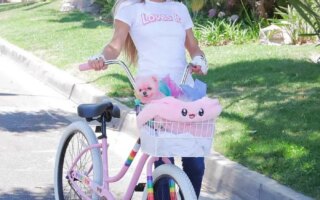Paris Hilton Riding Her Pink Bike In Beverly Hills