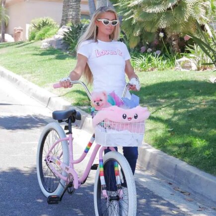 Paris Hilton Riding Her Pink Bike In Beverly Hills