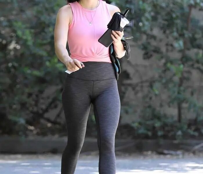 Lucy Hale Flaunts Toned Figure in Pink Top in Hollywood Hills