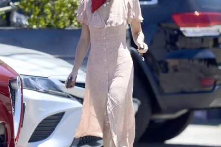 Dakota Johnson Wears Dress and Bandana Mask in LA