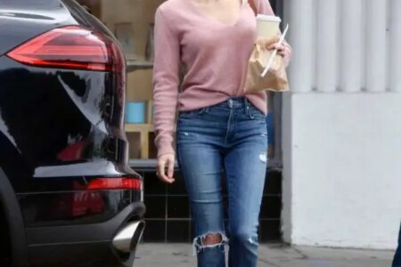 Emma Roberts Cuts a Casual Chic Look in a Pink Sweater in LA