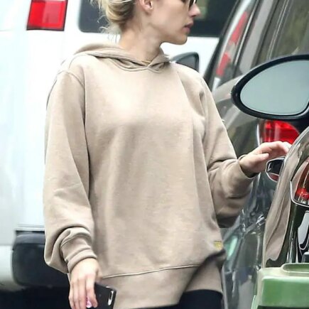 Emma Roberts in a Beige Hoody While Out Shopping in LA