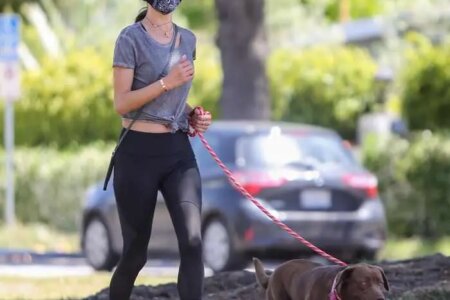 Alessandra Ambrosio Wears a Mask to Jog with her Dog