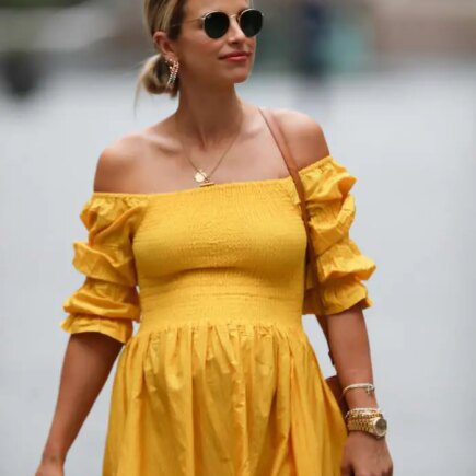 Pregnant Vogue Williams Rocks a Yellow Maxi Dress