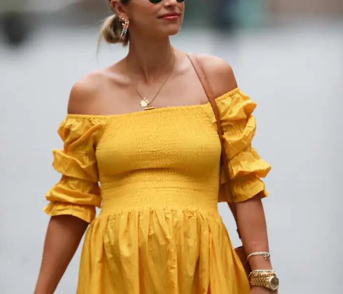 Pregnant Vogue Williams Rocks a Yellow Maxi Dress