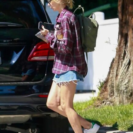 Kimberly Stewart in Denim Shorts Out in Studio City