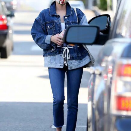 Emma Roberts Grocery Run in Double Denim Outfit