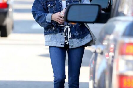 Emma Roberts Grocery Run in Double Denim Outfit