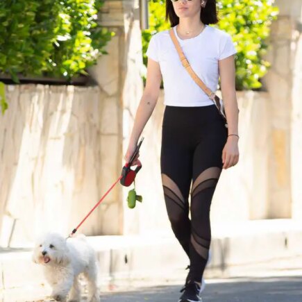 Lucy Hale in Leggings as She Takes the Dog on a Walk Through LA