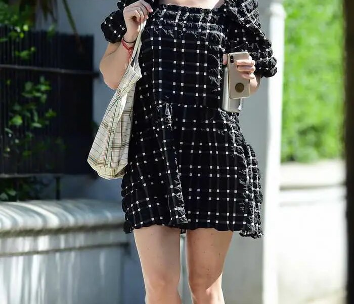Alice Eve in a Topshop Monochrome Mini-dress Hits The Shops