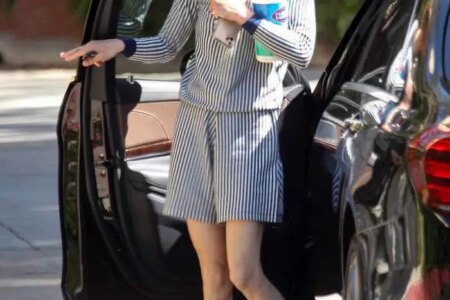 Jaime King in a Chic Striped Outfit Outside Friend’s Place