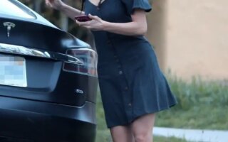 Nina Dobrev Cute in Summer Mini Dress While Leaving Her Home