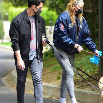 Sophie Turner Wears a Sleek Black Mask While Walking Dogs