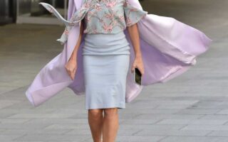 Amanda Holden in a Stunning Pastel Ensemble Going to Work