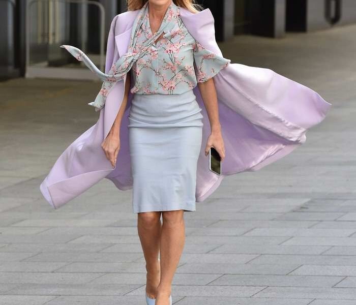 Amanda Holden in a Stunning Pastel Ensemble Going to Work