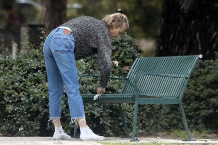 Diane Kruger Disinfects a Park Bench in Los Angeles