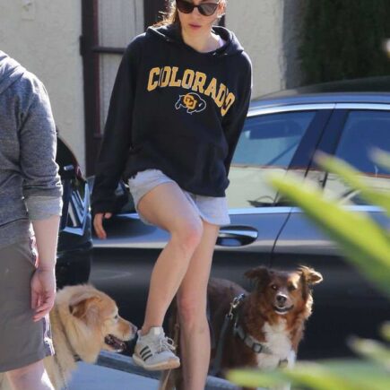 Aubrey Plaza in Tiny Shorts Walks Her Dogs in LA