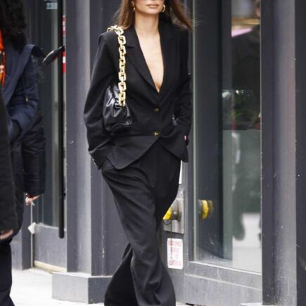 Emily Ratajkowski in Black Blazer with Matching Slacks in NYC